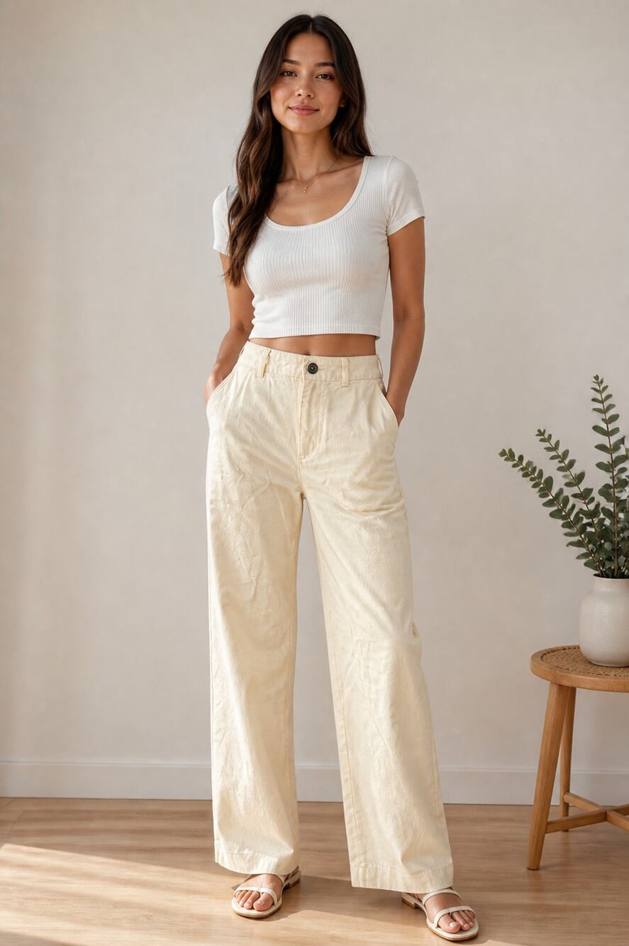Zara Cream Cotton Wide Leg Pants Size S